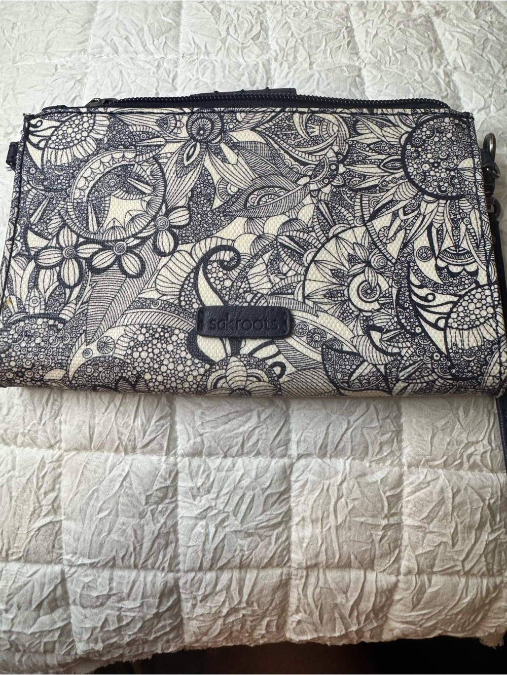 Sakroots Navy Floral Doodle Wristlet